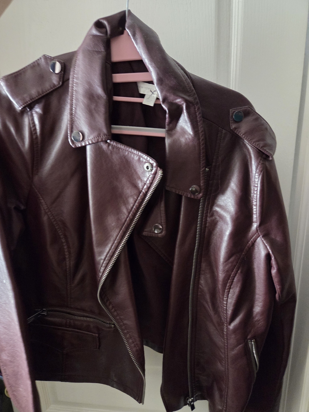 New York & Company Wine Faux Leather Moto Jacket
